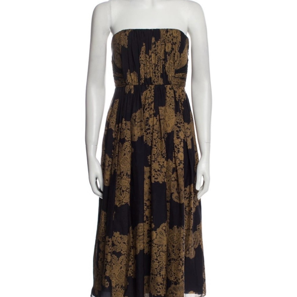 TIBI Elegant Black and Gold Strapless Dress